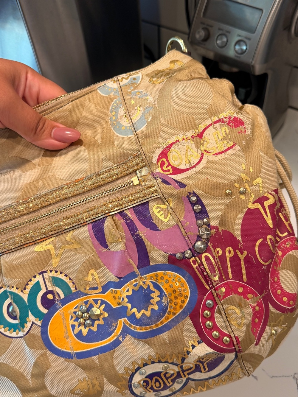 Coach Signature 15311 Jazzy Poppy Multi Canvas Handbag Purse *FLAWED* - Picture 9 of 10